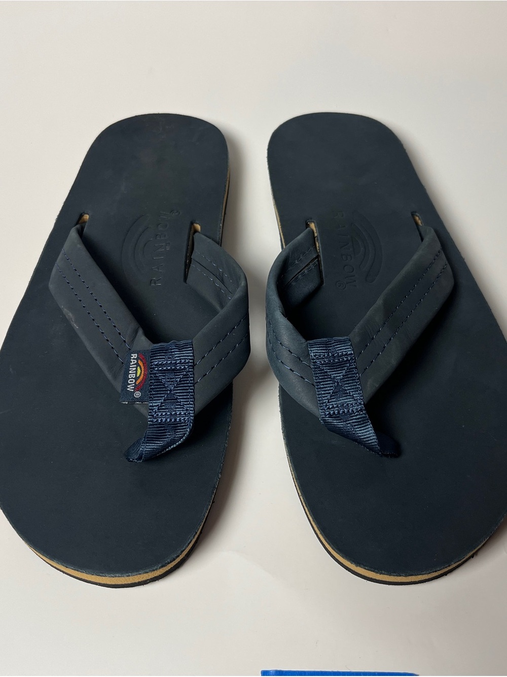 NWOT Rainbow Sandals Men's Navy Leather Flip Flops Sz Small